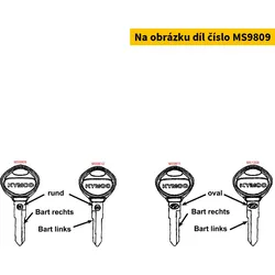 Kymco Schlüsselrohling Bart re.Embl.rund = MS1307 MS9809