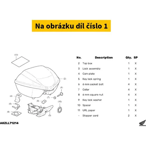 Honda Kit,top box 08L71KZL861ZA