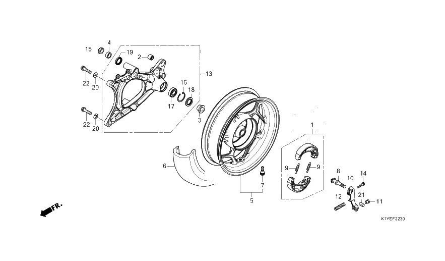 Zadní kolo - bubnová brzda