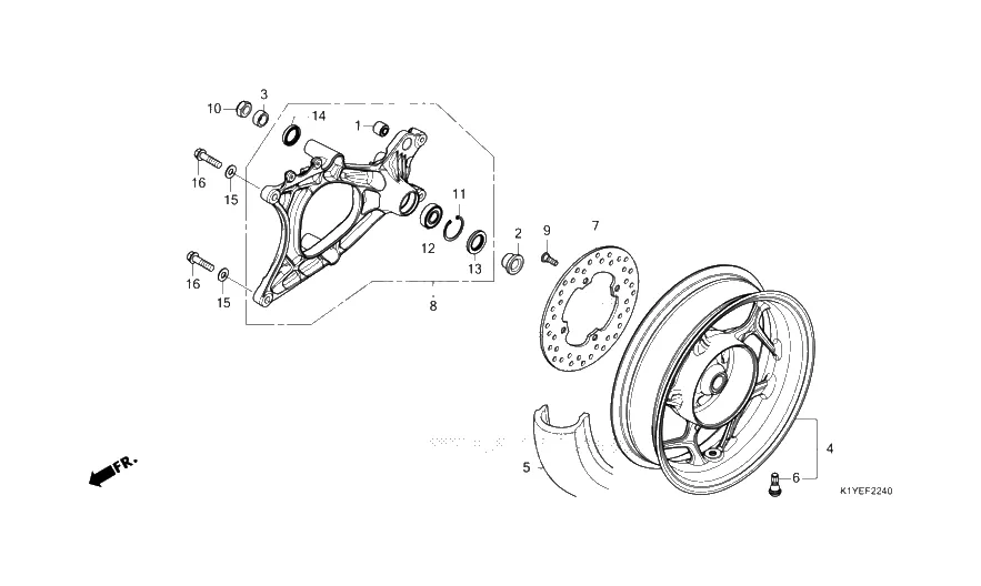 Zadní kolo - kotoučová brzda