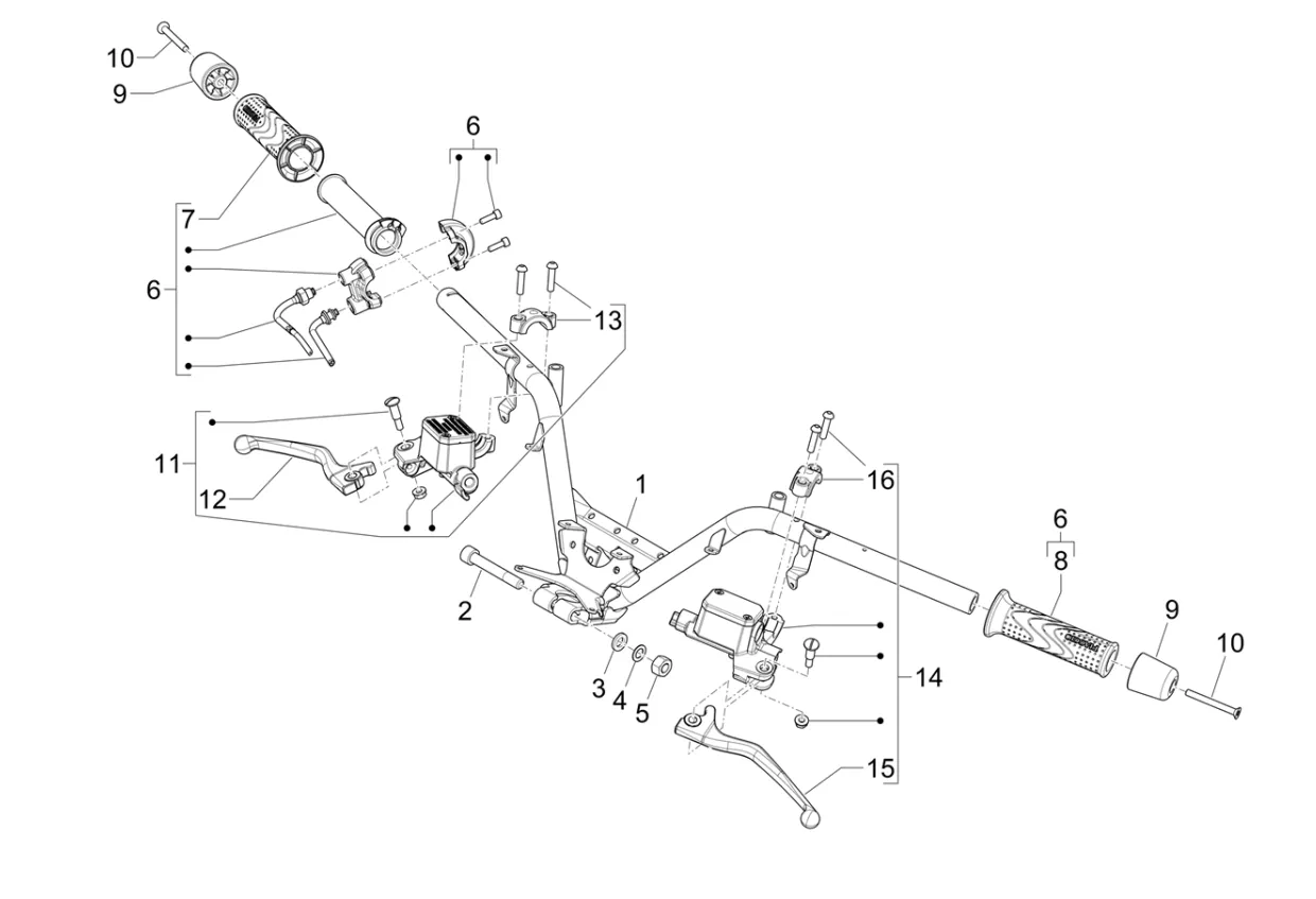 Brzdové pumpy, řídítka, lanka