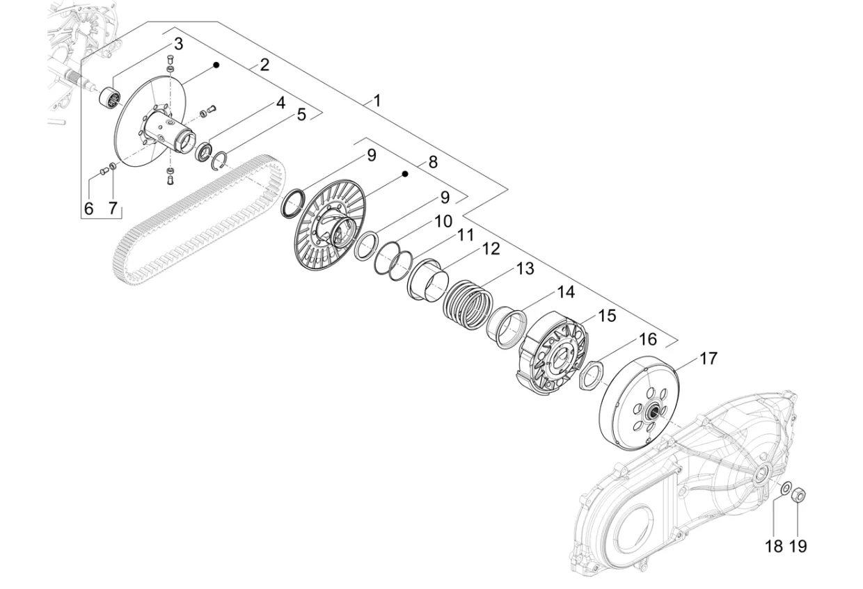 Zadní řemenice, spojka